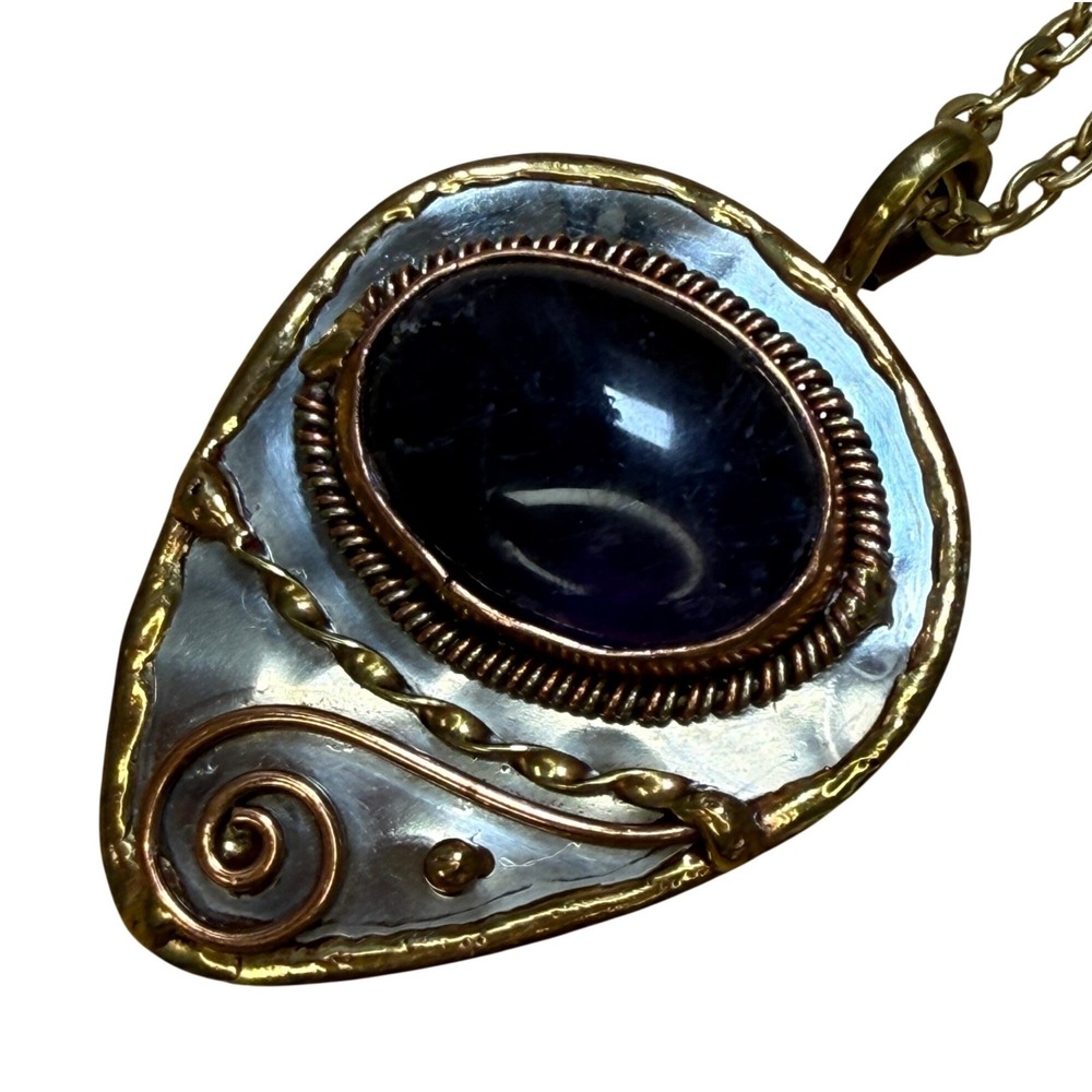 Anju‎ Amethyst Pendant Necklace Purple Mixed Metal Artisan Handcrafted P2207